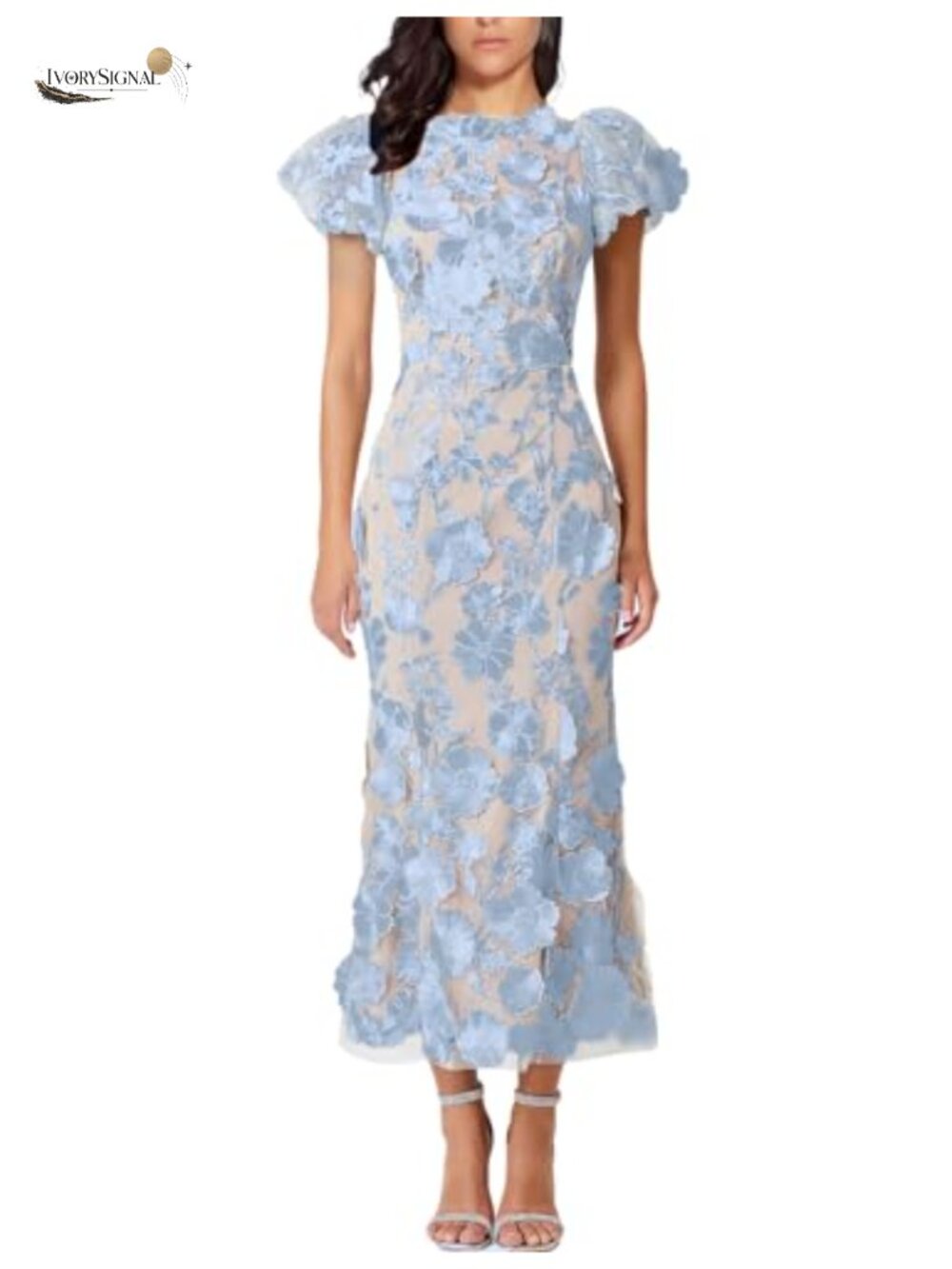 3D Floral Embroidery Ruffle Sleeve Fishtail Lace Bodycon Party Mini Dress